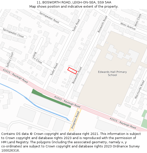 11, BOSWORTH ROAD, LEIGH-ON-SEA, SS9 5AA: Location map and indicative extent of plot