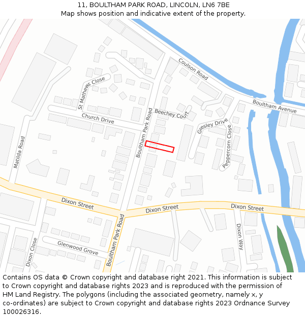11, BOULTHAM PARK ROAD, LINCOLN, LN6 7BE: Location map and indicative extent of plot