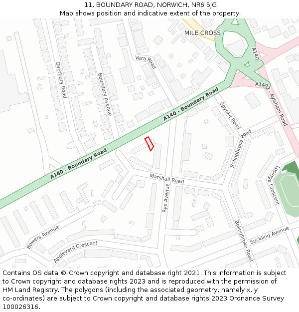 11, BOUNDARY ROAD, NORWICH, NR6 5JG: Location map and indicative extent of plot