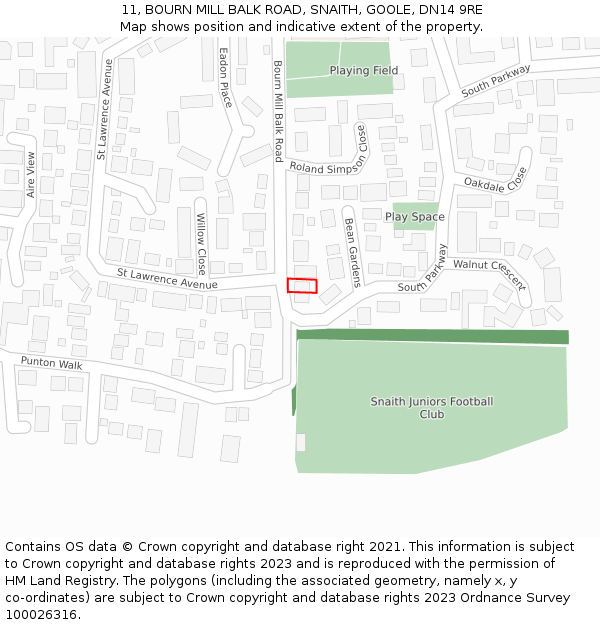 11, BOURN MILL BALK ROAD, SNAITH, GOOLE, DN14 9RE: Location map and indicative extent of plot