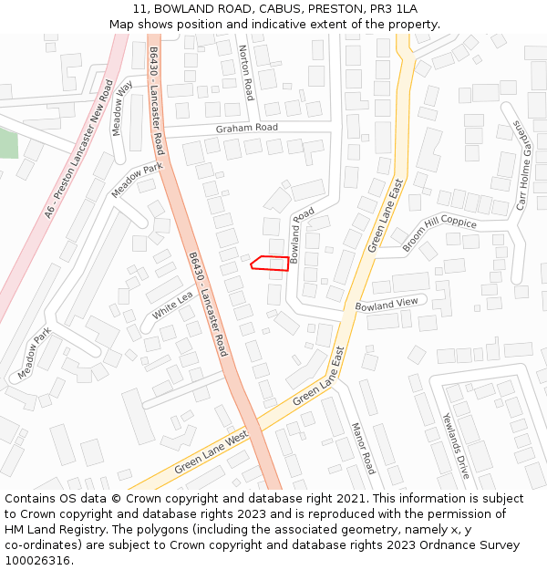 11, BOWLAND ROAD, CABUS, PRESTON, PR3 1LA: Location map and indicative extent of plot