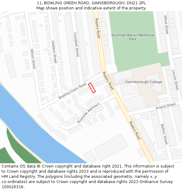 11, BOWLING GREEN ROAD, GAINSBOROUGH, DN21 2PL: Location map and indicative extent of plot