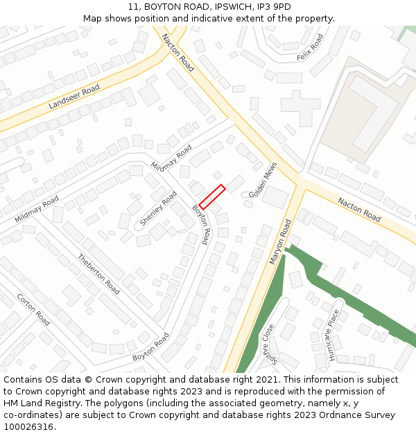 11, BOYTON ROAD, IPSWICH, IP3 9PD: Location map and indicative extent of plot
