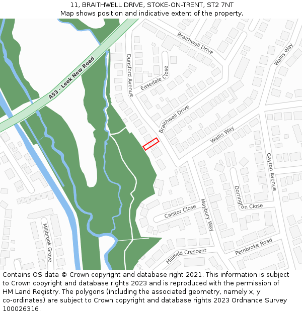 11, BRAITHWELL DRIVE, STOKE-ON-TRENT, ST2 7NT: Location map and indicative extent of plot