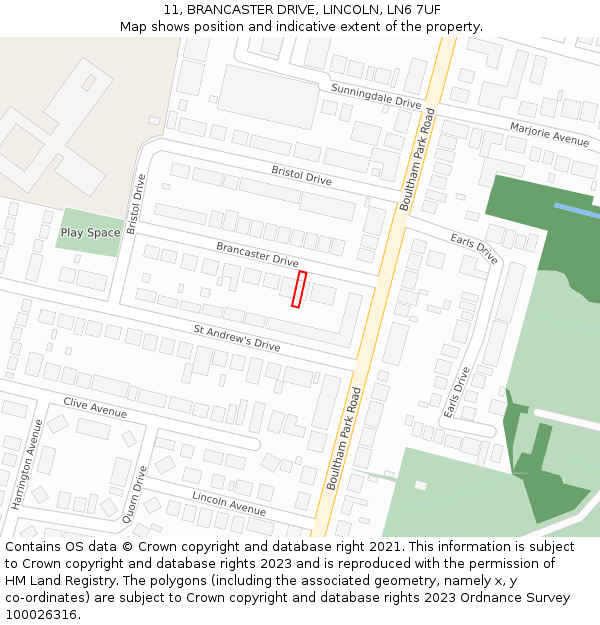 11, BRANCASTER DRIVE, LINCOLN, LN6 7UF: Location map and indicative extent of plot