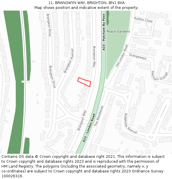 11, BRANGWYN WAY, BRIGHTON, BN1 8XA: Location map and indicative extent of plot
