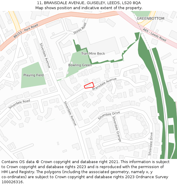 11, BRANSDALE AVENUE, GUISELEY, LEEDS, LS20 8QA: Location map and indicative extent of plot