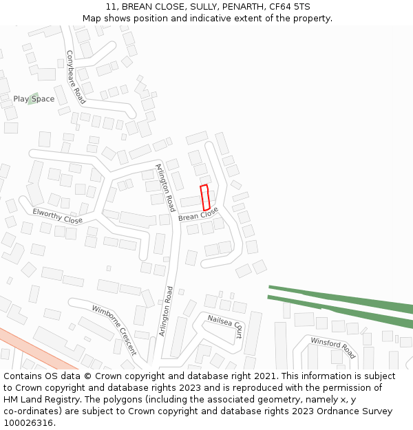11, BREAN CLOSE, SULLY, PENARTH, CF64 5TS: Location map and indicative extent of plot