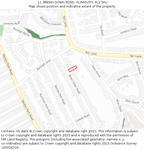 11, BREAN DOWN ROAD, PLYMOUTH, PL3 5PU: Location map and indicative extent of plot