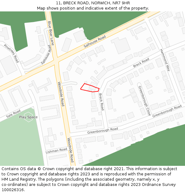 11, BRECK ROAD, NORWICH, NR7 9HR: Location map and indicative extent of plot