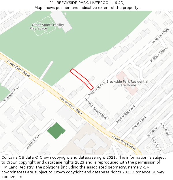 11, BRECKSIDE PARK, LIVERPOOL, L6 4DJ: Location map and indicative extent of plot