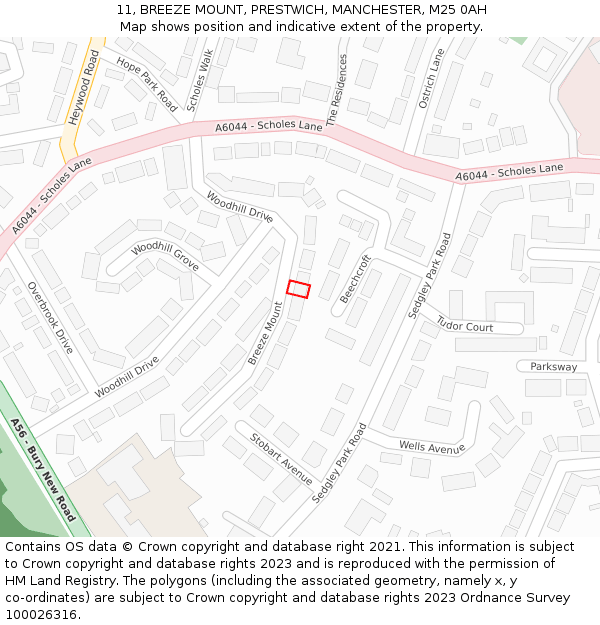 11, BREEZE MOUNT, PRESTWICH, MANCHESTER, M25 0AH: Location map and indicative extent of plot