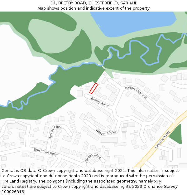 11, BRETBY ROAD, CHESTERFIELD, S40 4UL: Location map and indicative extent of plot