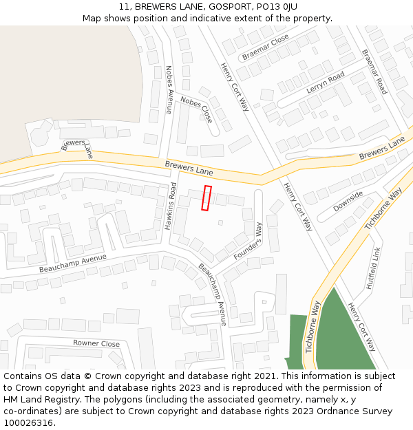 11, BREWERS LANE, GOSPORT, PO13 0JU: Location map and indicative extent of plot