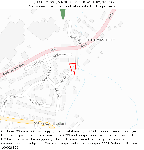 11, BRIAR CLOSE, MINSTERLEY, SHREWSBURY, SY5 0AX: Location map and indicative extent of plot