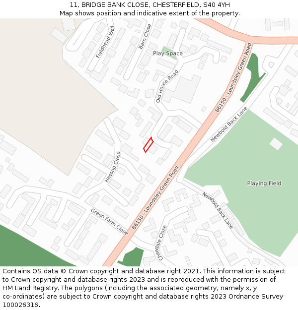 11, BRIDGE BANK CLOSE, CHESTERFIELD, S40 4YH: Location map and indicative extent of plot