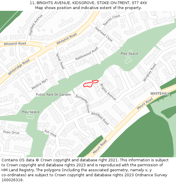 11, BRIGHTS AVENUE, KIDSGROVE, STOKE-ON-TRENT, ST7 4XX: Location map and indicative extent of plot