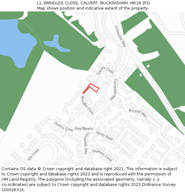 11, BRINDLES CLOSE, CALVERT, BUCKINGHAM, MK18 2FQ: Location map and indicative extent of plot