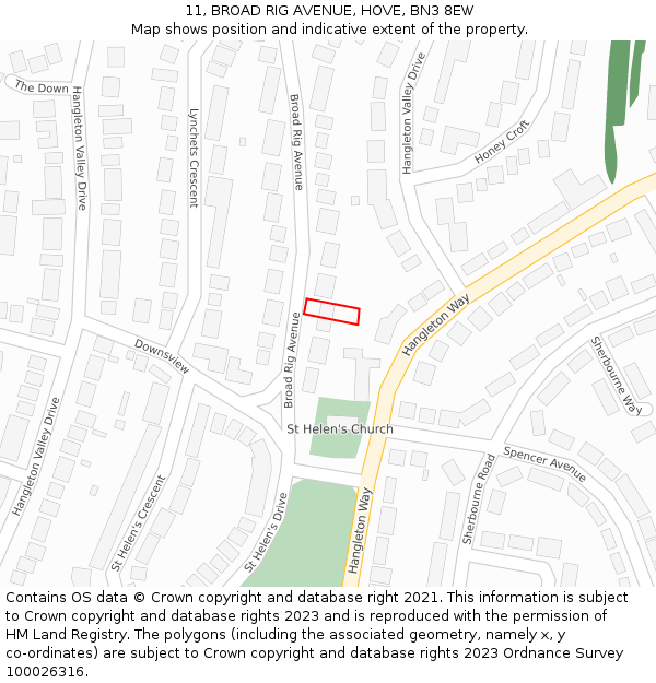 11, BROAD RIG AVENUE, HOVE, BN3 8EW: Location map and indicative extent of plot