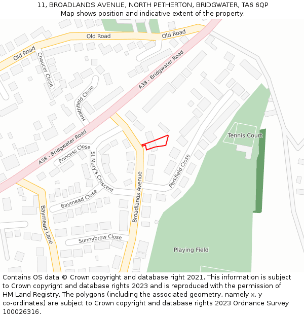 11, BROADLANDS AVENUE, NORTH PETHERTON, BRIDGWATER, TA6 6QP: Location map and indicative extent of plot