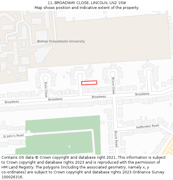 11, BROADWAY CLOSE, LINCOLN, LN2 1SW: Location map and indicative extent of plot