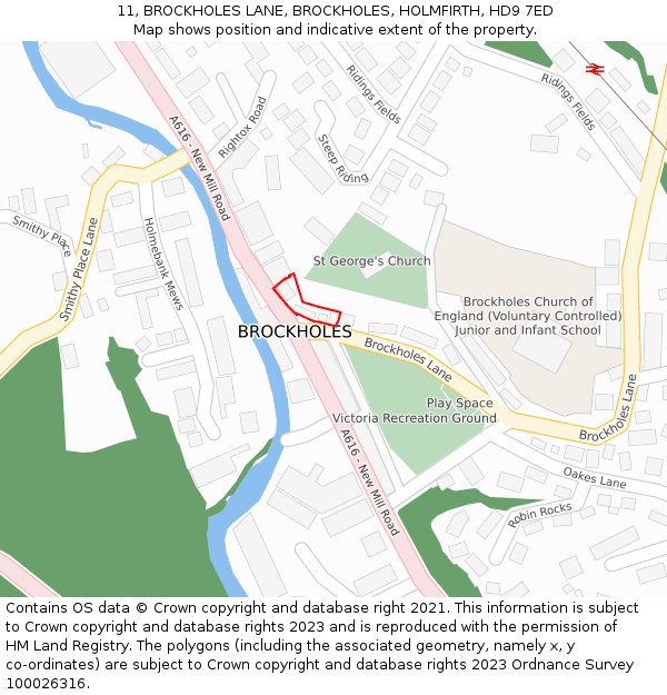 11, BROCKHOLES LANE, BROCKHOLES, HOLMFIRTH, HD9 7ED: Location map and indicative extent of plot