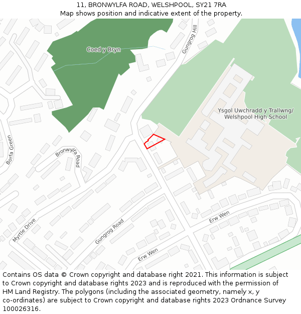 11, BRONWYLFA ROAD, WELSHPOOL, SY21 7RA: Location map and indicative extent of plot
