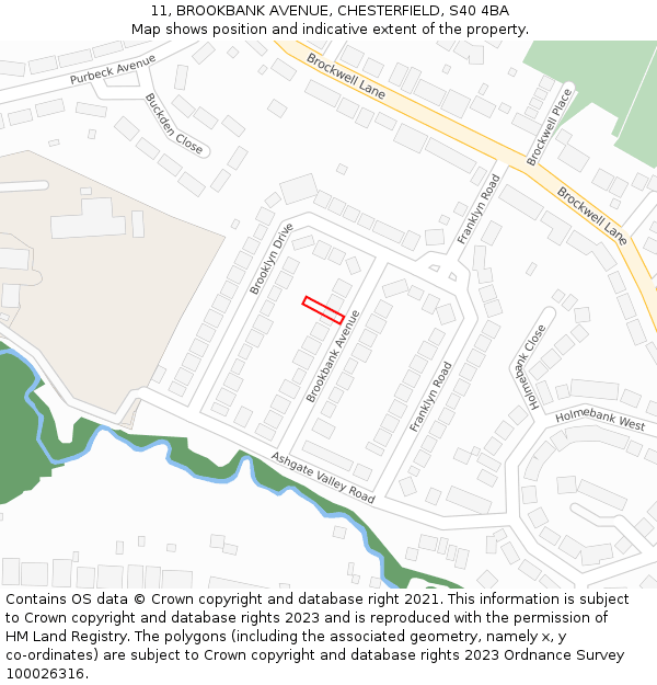 11, BROOKBANK AVENUE, CHESTERFIELD, S40 4BA: Location map and indicative extent of plot