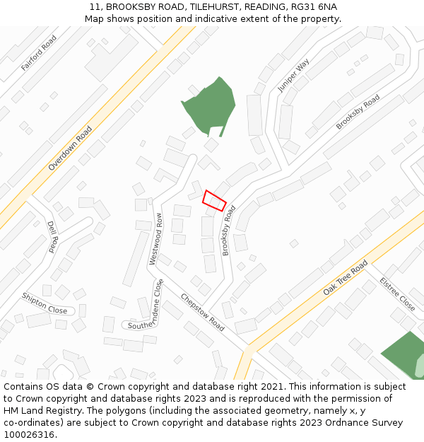 11, BROOKSBY ROAD, TILEHURST, READING, RG31 6NA: Location map and indicative extent of plot