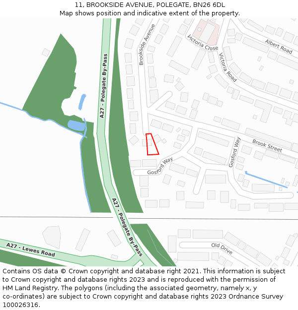 11, BROOKSIDE AVENUE, POLEGATE, BN26 6DL: Location map and indicative extent of plot