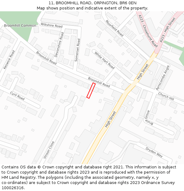 11, BROOMHILL ROAD, ORPINGTON, BR6 0EN: Location map and indicative extent of plot
