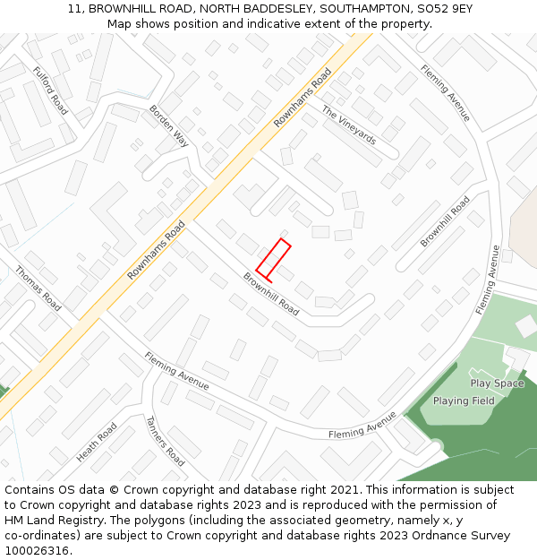 11, BROWNHILL ROAD, NORTH BADDESLEY, SOUTHAMPTON, SO52 9EY: Location map and indicative extent of plot