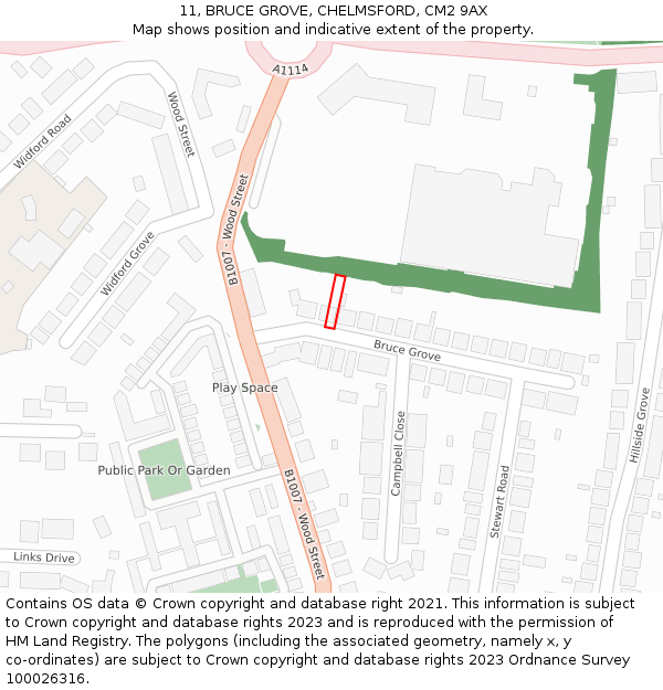 11, BRUCE GROVE, CHELMSFORD, CM2 9AX: Location map and indicative extent of plot