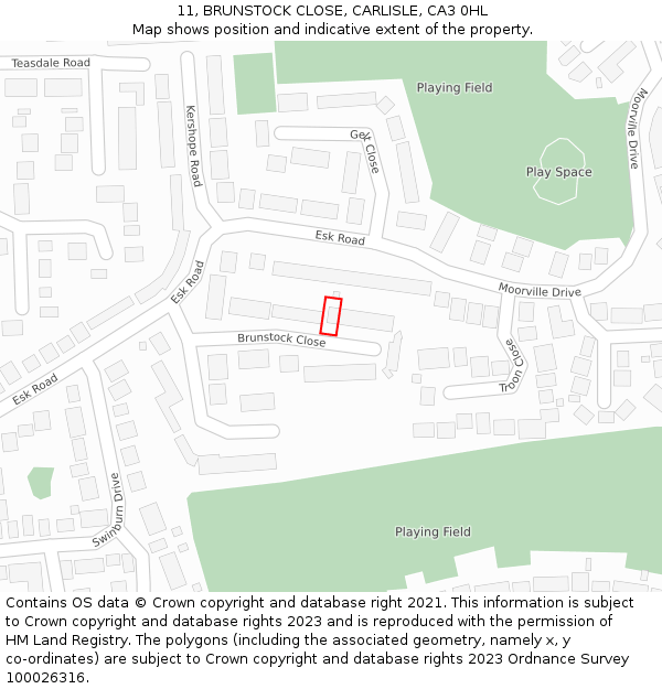 11, BRUNSTOCK CLOSE, CARLISLE, CA3 0HL: Location map and indicative extent of plot