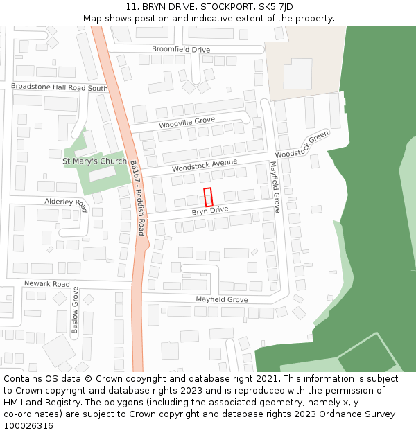 11, BRYN DRIVE, STOCKPORT, SK5 7JD: Location map and indicative extent of plot