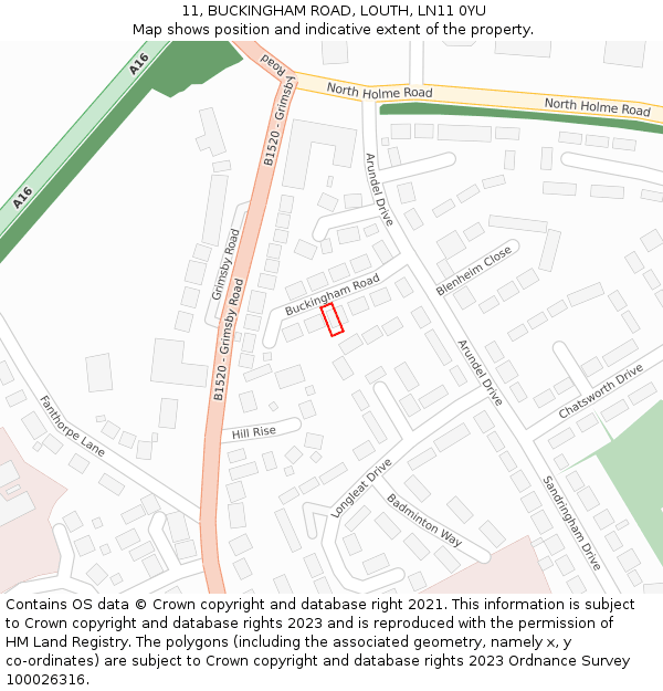 11, BUCKINGHAM ROAD, LOUTH, LN11 0YU: Location map and indicative extent of plot