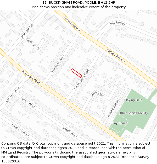 11, BUCKINGHAM ROAD, POOLE, BH12 2HR: Location map and indicative extent of plot