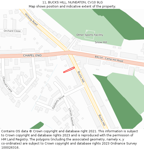 11, BUCKS HILL, NUNEATON, CV10 9LG: Location map and indicative extent of plot