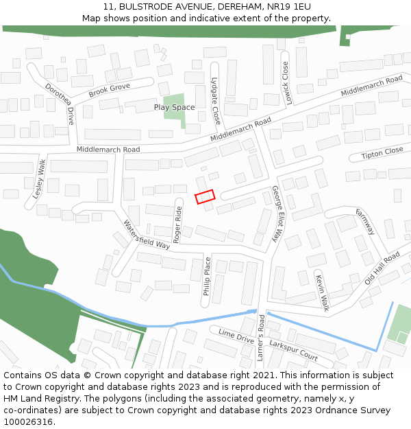 11, BULSTRODE AVENUE, DEREHAM, NR19 1EU: Location map and indicative extent of plot