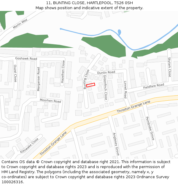 11, BUNTING CLOSE, HARTLEPOOL, TS26 0SH: Location map and indicative extent of plot
