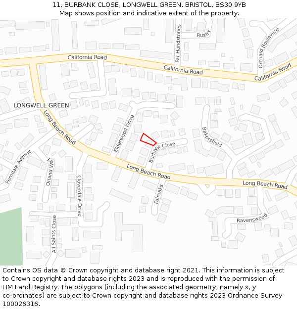 11, BURBANK CLOSE, LONGWELL GREEN, BRISTOL, BS30 9YB: Location map and indicative extent of plot