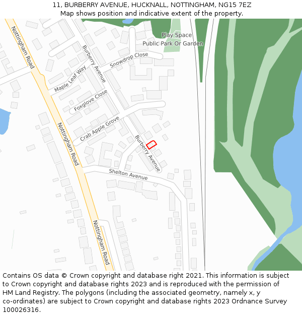 11, BURBERRY AVENUE, HUCKNALL, NOTTINGHAM, NG15 7EZ: Location map and indicative extent of plot