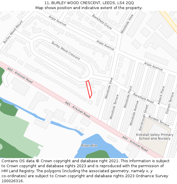 11, BURLEY WOOD CRESCENT, LEEDS, LS4 2QQ: Location map and indicative extent of plot