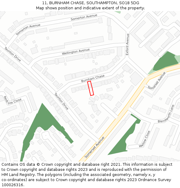 11, BURNHAM CHASE, SOUTHAMPTON, SO18 5DG: Location map and indicative extent of plot