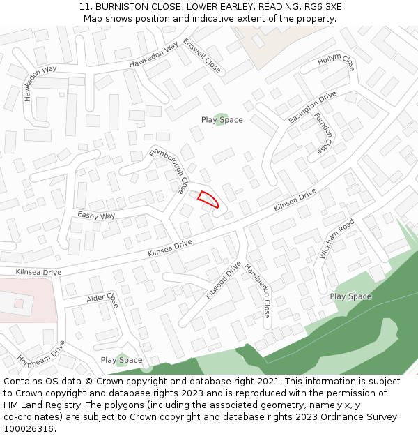 11, BURNISTON CLOSE, LOWER EARLEY, READING, RG6 3XE: Location map and indicative extent of plot