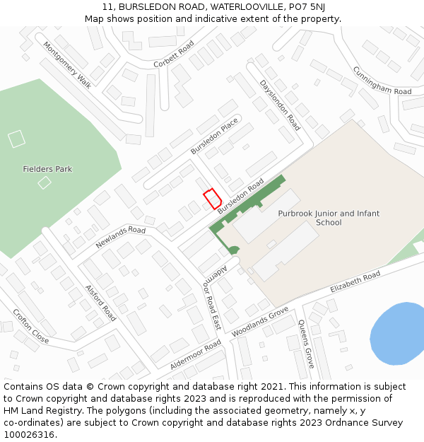11, BURSLEDON ROAD, WATERLOOVILLE, PO7 5NJ: Location map and indicative extent of plot