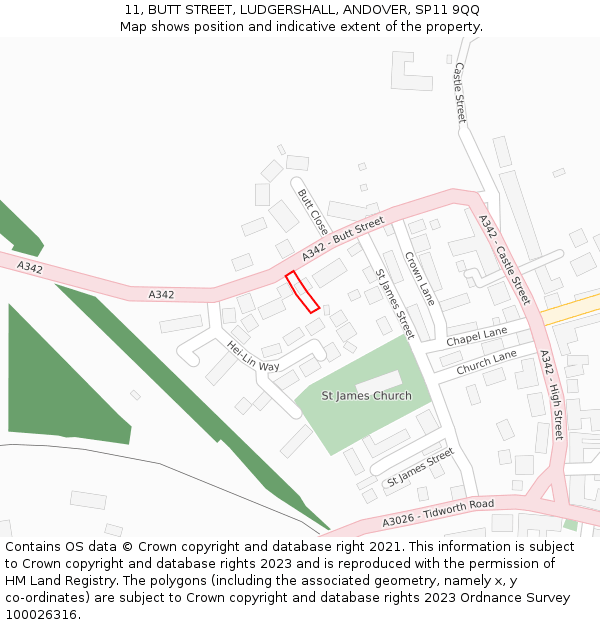 11, BUTT STREET, LUDGERSHALL, ANDOVER, SP11 9QQ: Location map and indicative extent of plot