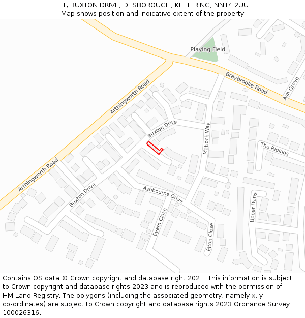 11, BUXTON DRIVE, DESBOROUGH, KETTERING, NN14 2UU: Location map and indicative extent of plot