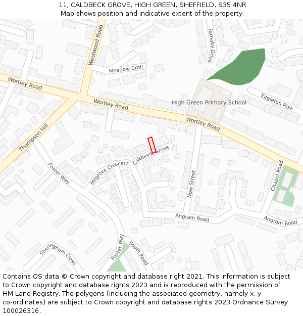 11, CALDBECK GROVE, HIGH GREEN, SHEFFIELD, S35 4NR: Location map and indicative extent of plot