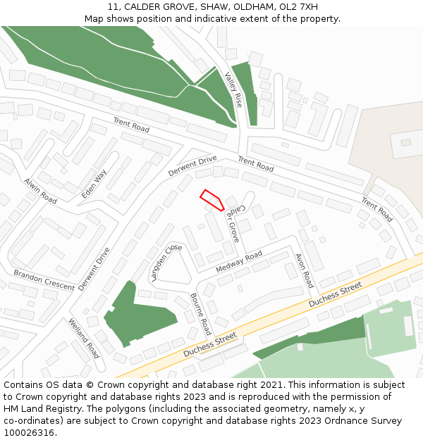 11, CALDER GROVE, SHAW, OLDHAM, OL2 7XH: Location map and indicative extent of plot